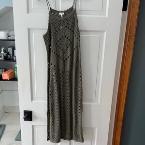 Aerie Forest Green Crochet Maxi Dress
